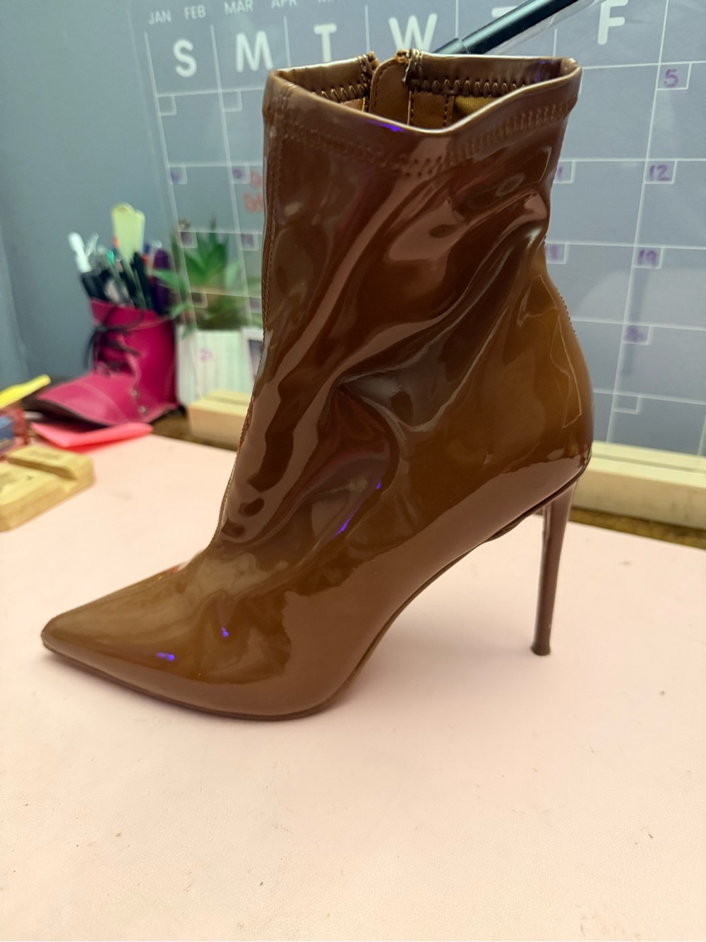 Steve Madden Posse Brown Patent Pointed-Toe Stiletto Ankle Boot